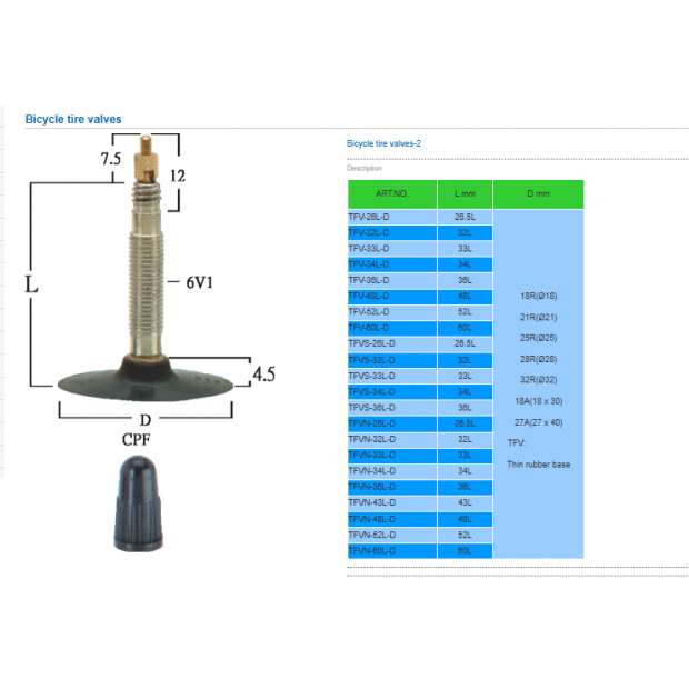 自行車用氣門嘴Bicycle Tire  Valves Presta TFV系列